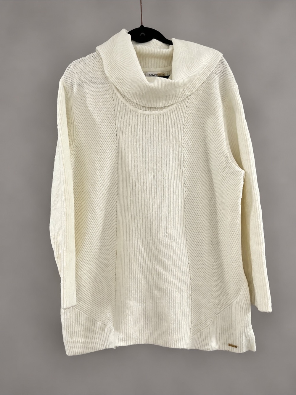 Calvin Klein Ivory Cowl Neck Ribbed Tunic Sweater – Size XL